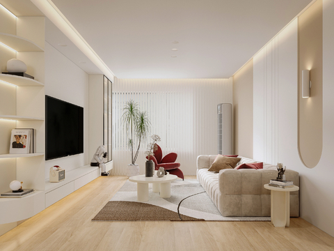  奶油风家装案例客厅卧室效果图 