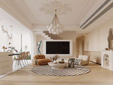  奶油风家装案例 客厅 卧室效果图 