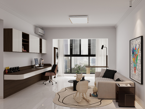  现代简约平层客餐厅效果图 