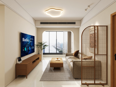  现代简约平层 客餐厅 卧室效果图 