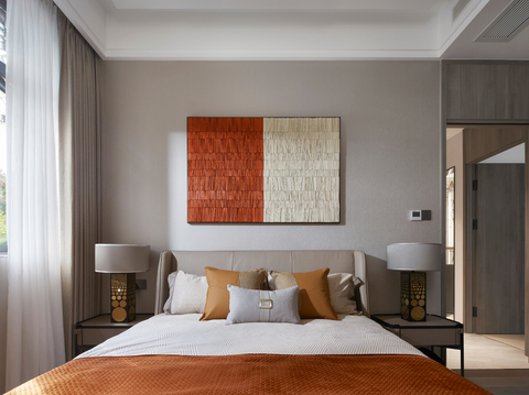  现代大平层家装效果餐厅卧室简约效果图 