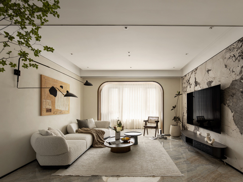  现代大平层家装效果餐厅卧室客厅简约高级灰设计效果图 