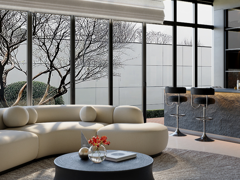  意式别墅 客厅效果图 