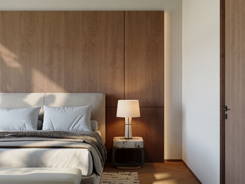  原木风卧室 主卧 次卧家装效果图 