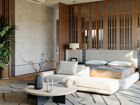  原木风卧室 主卧 别墅卧室家装效果图 