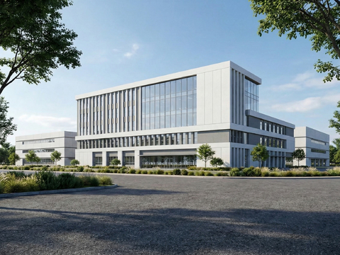  现代工业车间办公研发楼外立面效果图 