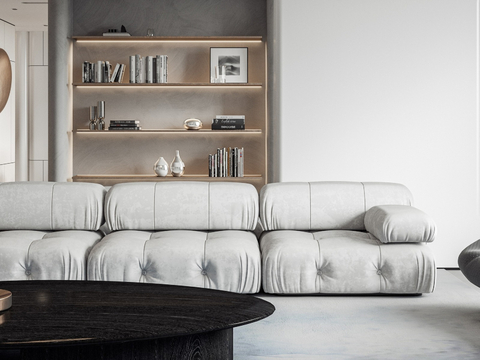  奶油风黑白灰简约 卧室 客厅 餐厅装修效果图 