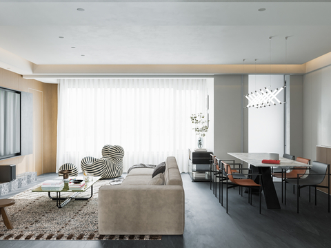  现代平层客餐厅 意式客厅效果图 