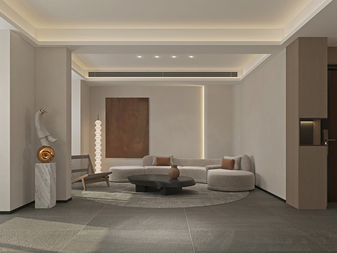  现代别墅高级灰卧室餐厅客厅大平层效果图 