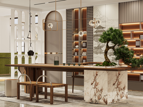  现代别墅高级灰卧室餐厅客厅大平层效果图 