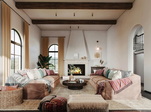  现代侘寂风别墅高级灰卧室餐厅客厅大平层效果图 