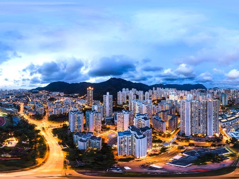  高清城市夜景城市黄昏鸟瞰HDR图 