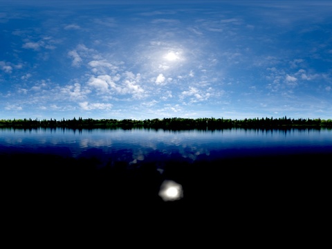 湖泊 湖面 森林 晴天 天空HDR