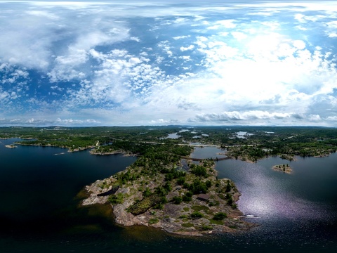 户外蓝天白云湖边海边HDR