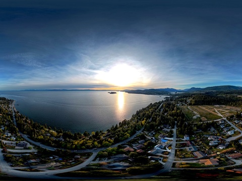 现代小镇鸟瞰大海天空黄昏hdr