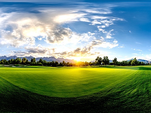 现代户外_蓝天白云远山全景