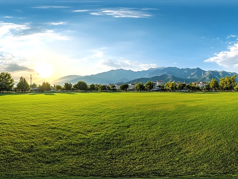 现代户外_蓝天白云远山全景