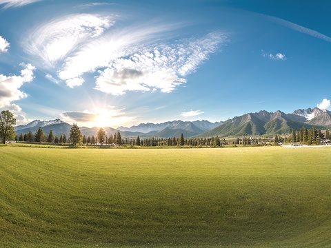 户外蓝天白云远山_草地森林_郊外森林_公园森林草坪_城市公园