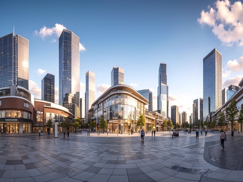 城市商业街日景_城市商业街街景_城市商业街_商场购物中心街景