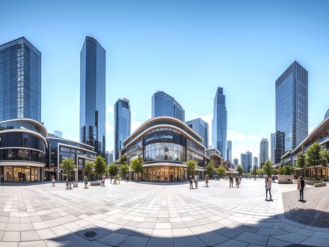 城市商业街日景_城市商业街街景_城市商业街_商场购物中心街景