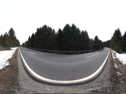 冬季马路树木雪地阴天HDR