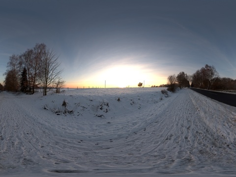 户外冬季日出日落黎明黄昏雪地树木HDR
