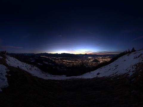 户外冬季雪地日落星空HDR