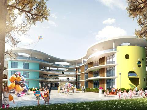  现代幼儿园外观psd 