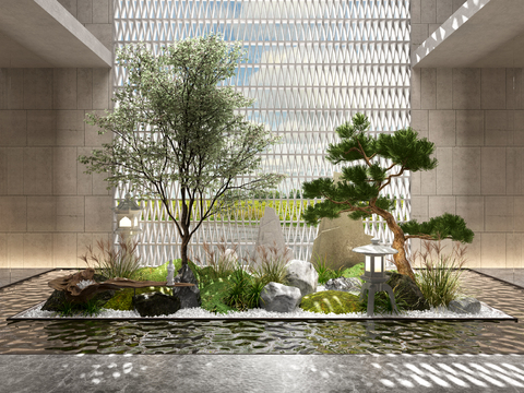  新中式水景植物造景小品3d模型 