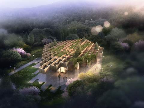  现代异形民宿鸟瞰psd 