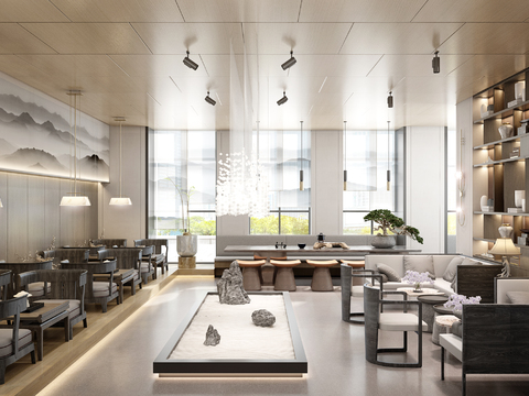  新中式茶室休闲区3d模型 
