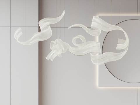  现代简约流线型艺术吊灯3d模型下载 酒店大堂装饰灯具 