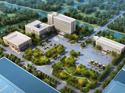  现代办公园区鸟瞰3d模型 