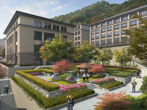  办公楼 街角公园景观psd 