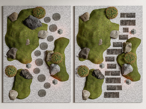  汀步小品 青石板 微地形 碎石步3d模型 