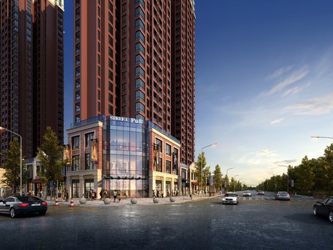  现代商业楼建筑外观psd 