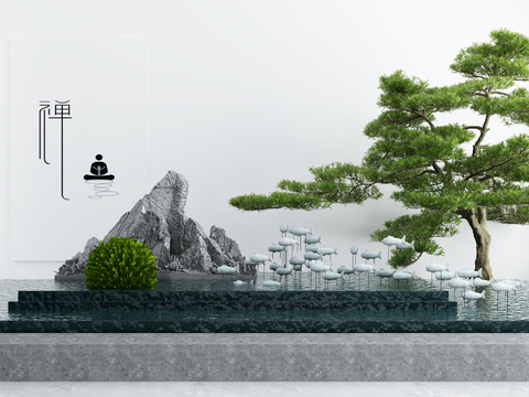  新中式假山水景园艺小品3d模型 