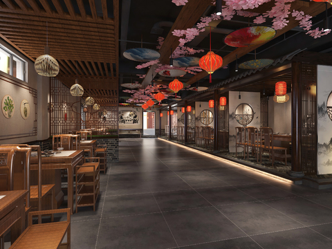  新中式火鍋店3d模型 