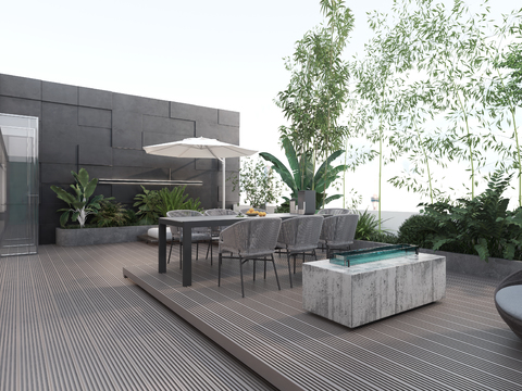  现代顶楼露台阳台3d模型 