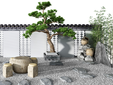  新中式园林景观小品3d模型 