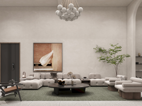  侘寂别墅客厅餐厅3d模型 