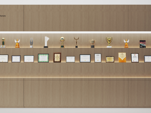  奖状 奖杯 奖牌柜3d模型 