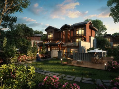  现代独栋别墅建筑外观psd 