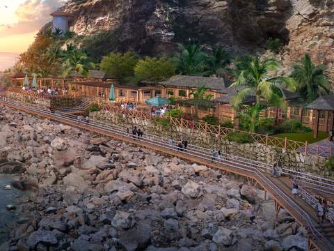  新中式海边休息亭园林景观psd 