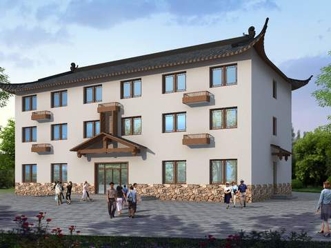  新中式建筑外观psd 