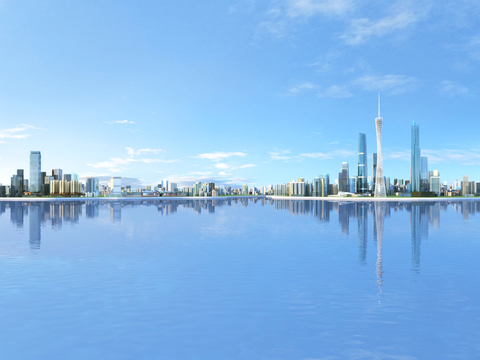  现代海边城市景观3d模型 