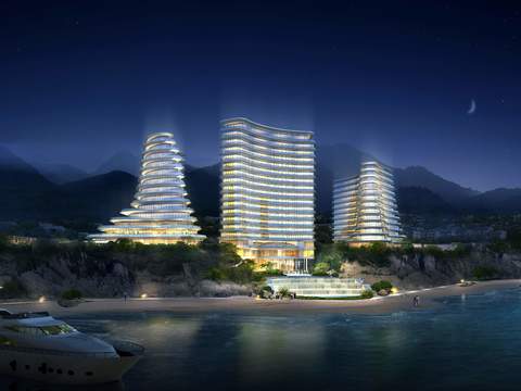  现代海边游艇沙滩办公楼外观psd 