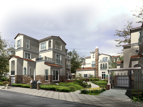  欧式独栋别墅外观psd 