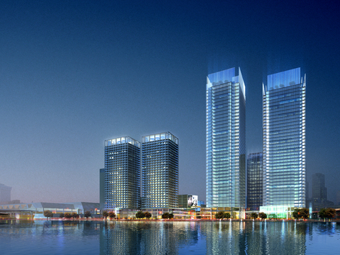  现代商场办公楼外观psd 