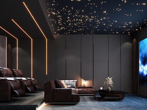  新中式影视厅视听室3d模型 